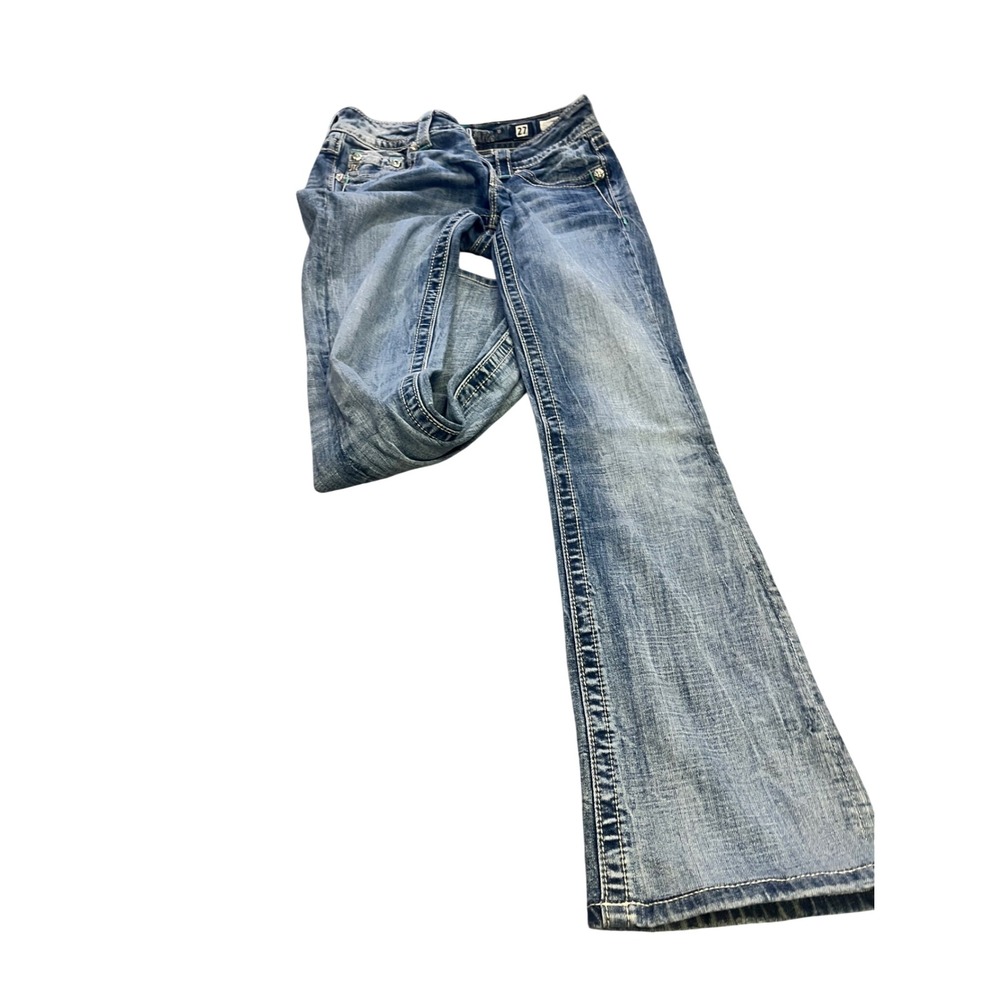 Miss Me Signature Boot Cut Jeans Low Rise Floral Embroidered Vintage y2k Sz 27 - Picture 10 of 12